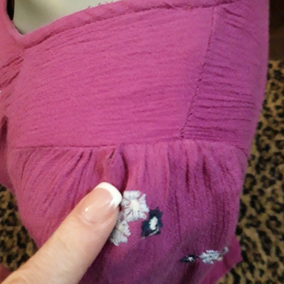 Bohemian Embroidered Floral Mini Open Back Tunic Dress Pink Lilac XS FREE PEOPLE - Picture 4 of 8